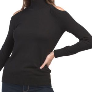 Black cold shoulder long sleeve mock neck pullover NWT